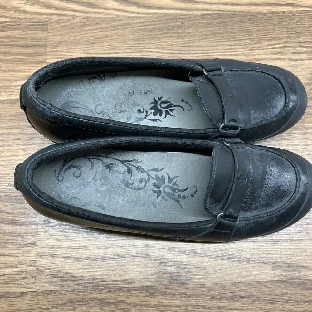 Merrell Plaza Glide Loafers Women's Size‎ 9.5 Black Leather Shoes Wedge
